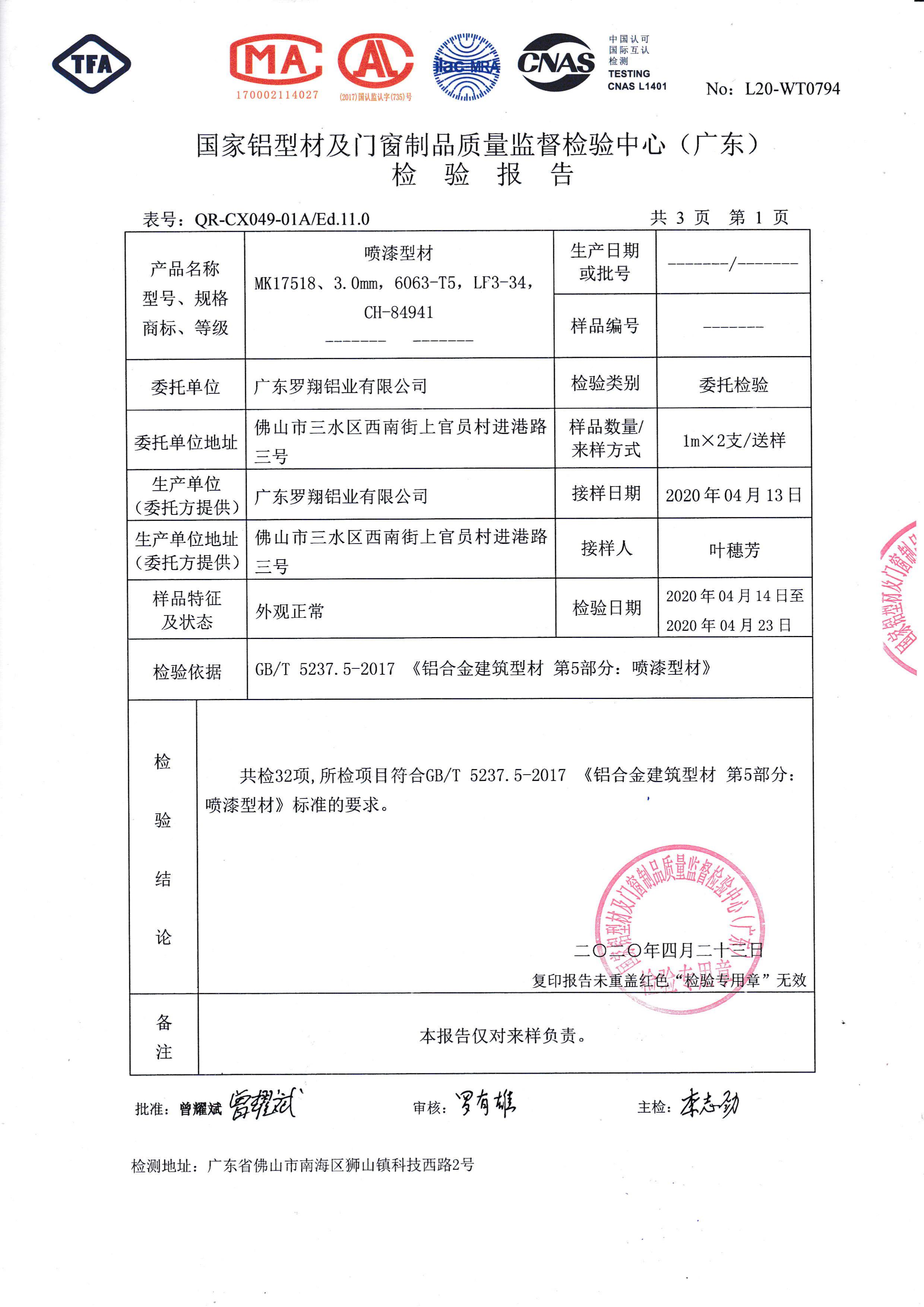 Inspection report of spray painted profiles 6063-T5 (2)